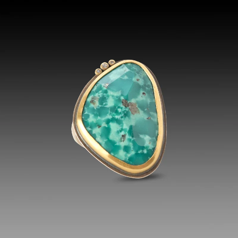 opal and silver ring -Turquoise Ring with Pyrite Flecks