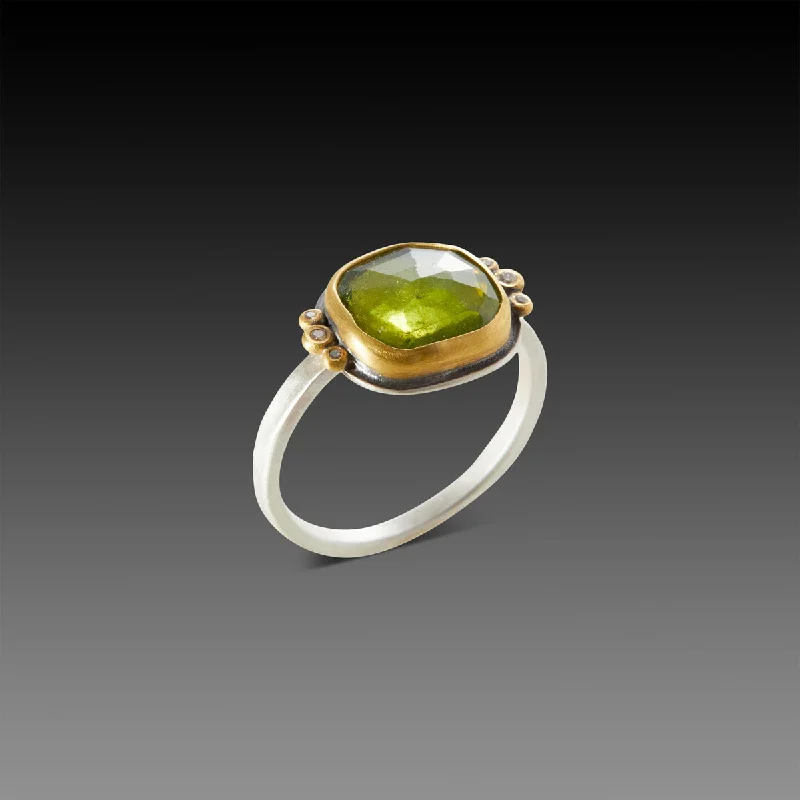 heart-shaped promise ring -Vesuvianite Ring with Diamond Trios