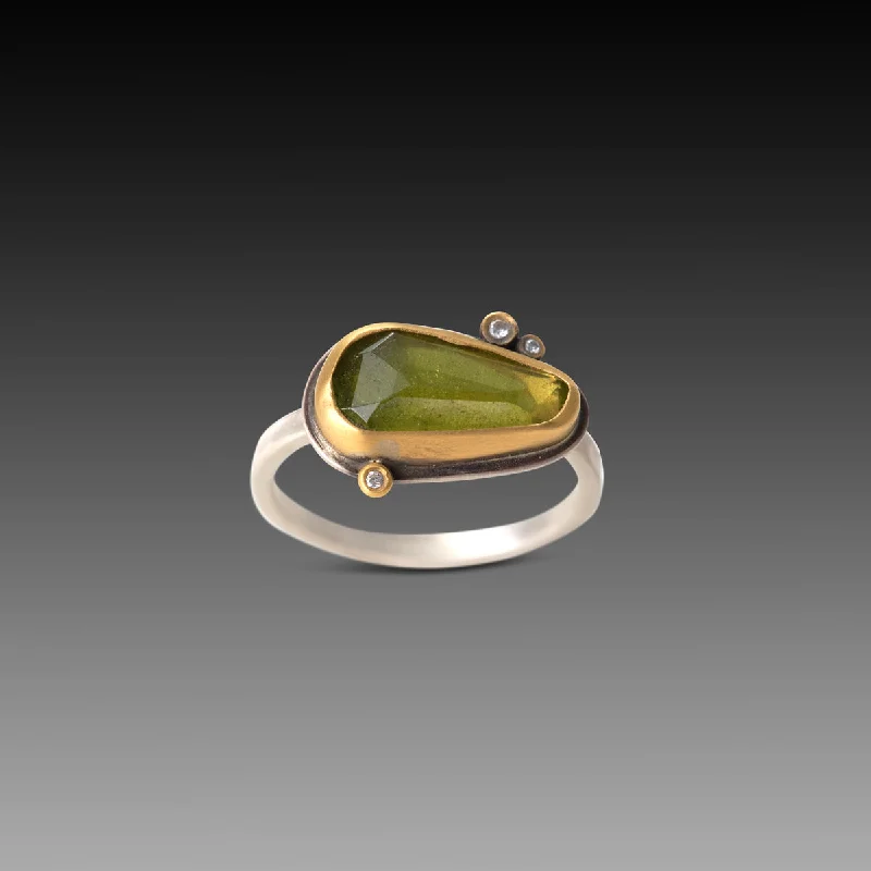 double stone gemstone ring -Vesuvianite Ring with Diamonds