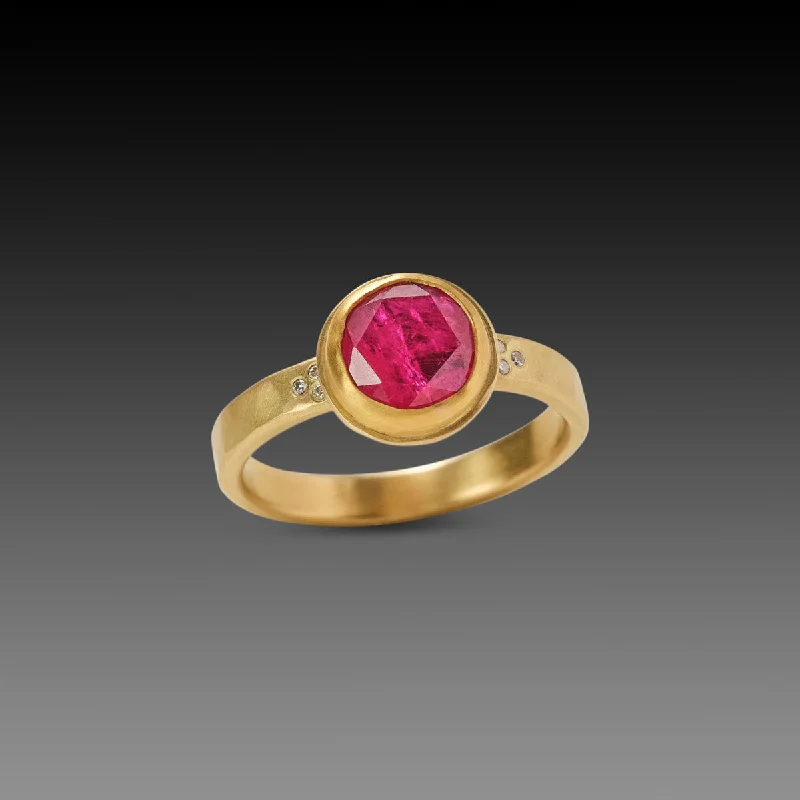 yellow gold eternity ring -Vibrant Ruby Ring with Diamonds