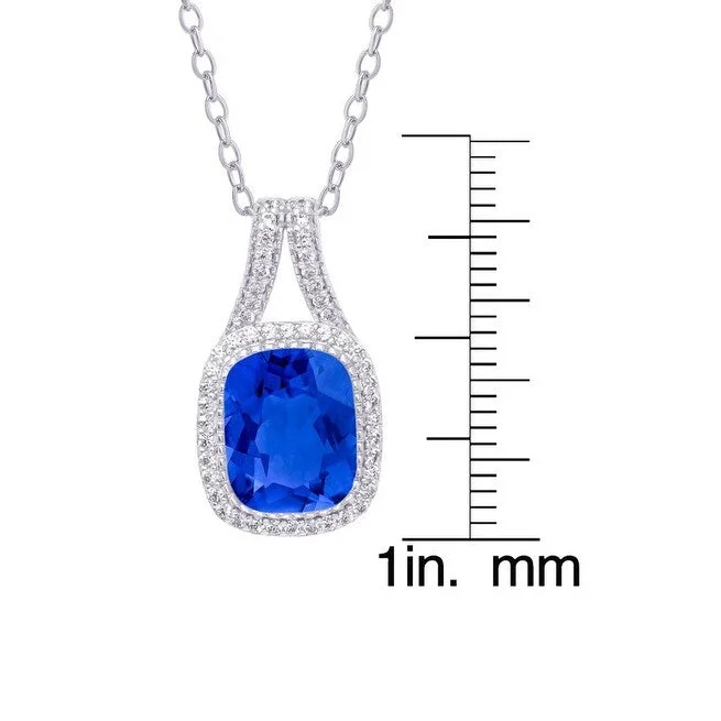 personalized name necklace -Victoria Townsend .925 Sterling Silver Blue Spinel & Cubic Zirconia Oval Cushion Pendant.