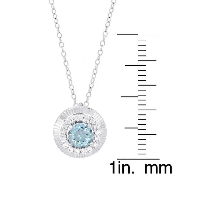 vintage style choker necklace -Victoria Townsend .925 Sterling Silver Blue Topaz & Lab White Sapphire Round Halo Pendant.