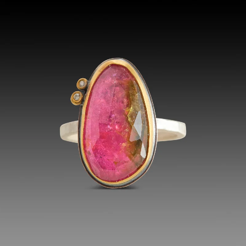 hammered silver wedding band -Watermelon Tourmaline Ring