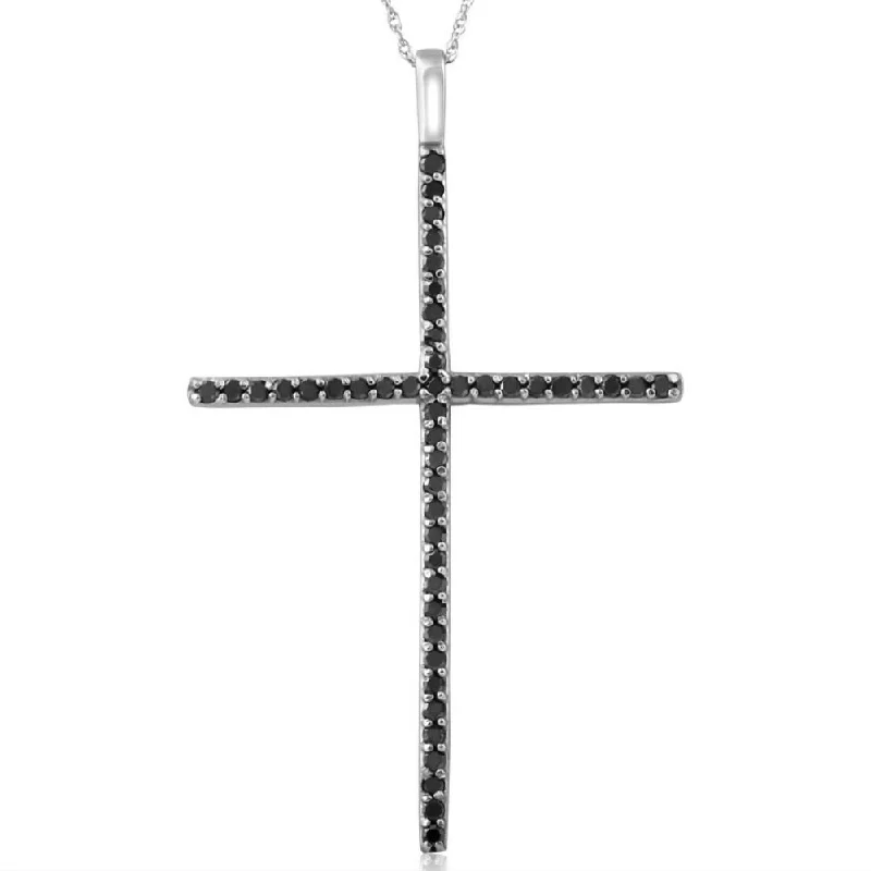 charm necklace with initials -White Gold 1/2ct Black Diamond Cross Pendant Necklace