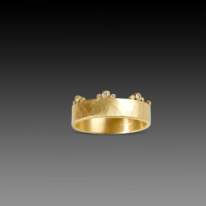 custom engraved gold ring -Wide Diamond Side Trios Band