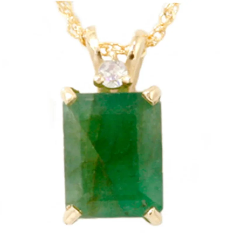 classic rope chain necklace -Yellow Gold 1ct Emerald & Diamond Solitaire Pendant