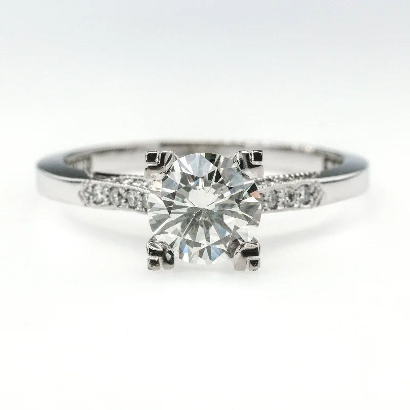 simple gold band ring -GIA 0.78ct VVS1/K Round Diamond Tacori Engagement Ring in 18K White Gold