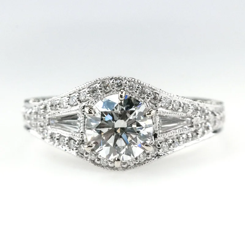 pear-shaped diamond ring -GIA 1.02ct SI2/F Round Diamond & Accents Engagement Ring in 18K White Gold