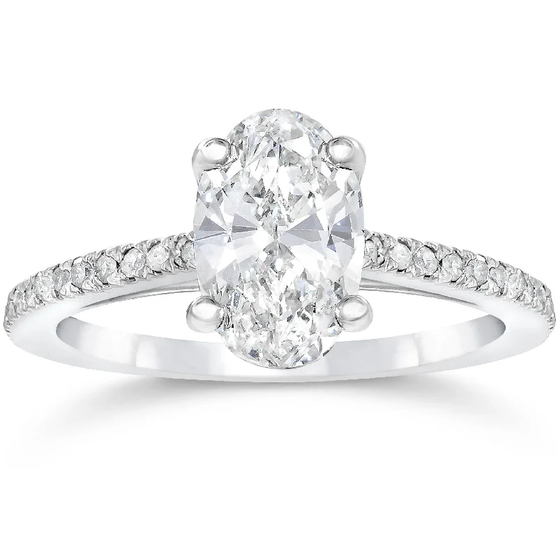 vintage-inspired gemstone ring -1 1/10ct Oval Diamond Vintage Engagement Ring Solitaire Antique 14K White Gold