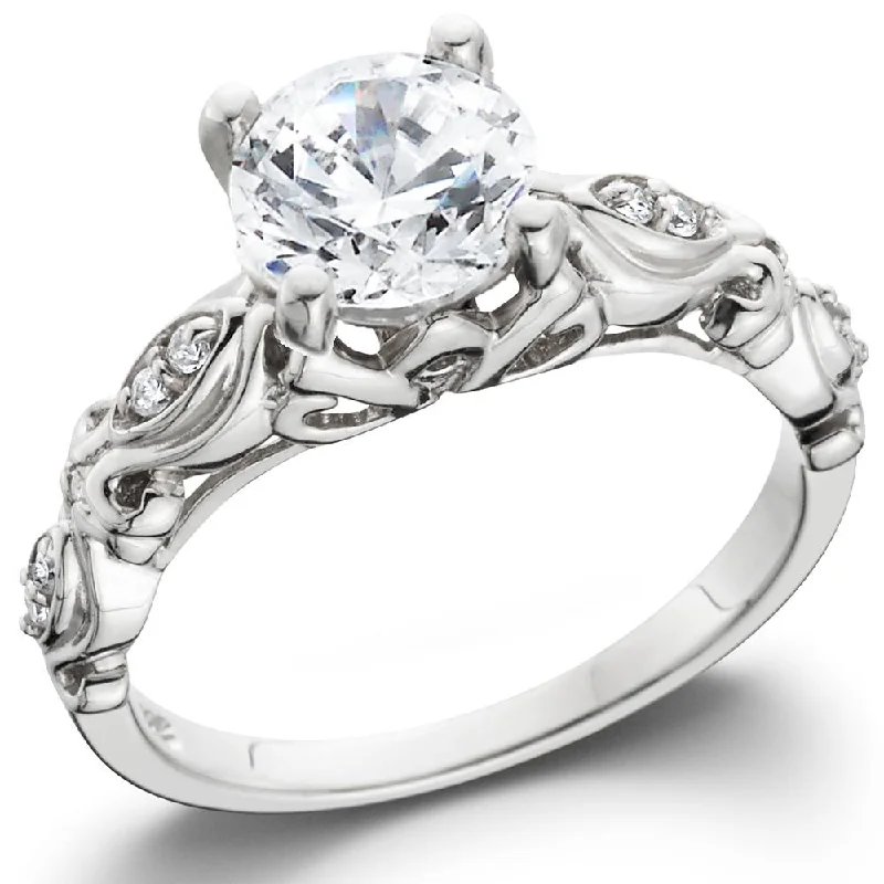 wedding band with diamonds -1 1/16ct Vintage Enhanced Diamond Engagement Ring 14K White Gold