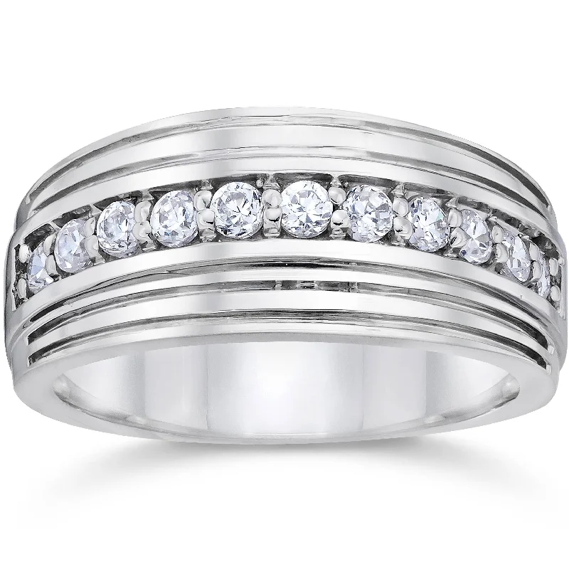 minimalist diamond band ring -1/2 Carat Mens Diamond Wedding Ring 10K White Gold