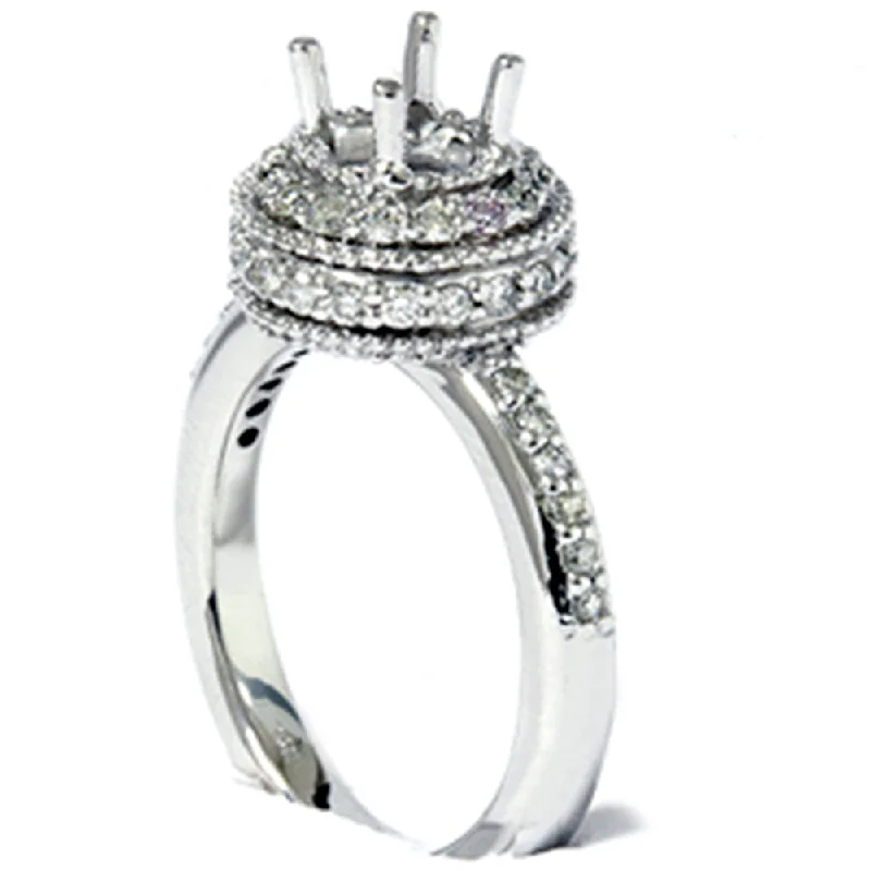 wedding band with diamonds -1/2ct Antique Diamond Ring Setting 14K White Gold