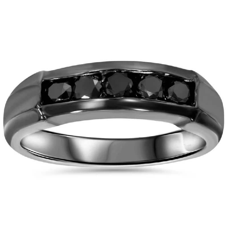 stacking rings with diamonds -1/2ct Black Diamond Mens Wedding Band 10K Black Gold