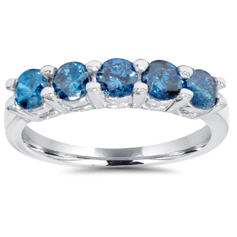 boho style ring for women -1/2ct Blue Diamond Wedding Ring 14K White Gold