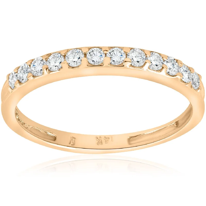 adjustable crystal ring -1/2ct Diamond Wedding Ring 14K Yellow Gold Womens Stackable Band Jewelry Round