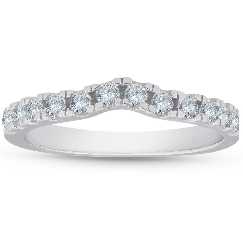 bohemian stackable rings -1/3ct Curved Diamond Wedding Guard Ring 14K White Gold