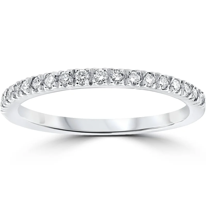 three-row diamond ring -1/3ct Pave Diamond Wedding Ring 14K White Gold