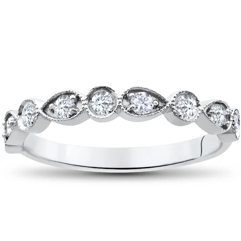 men’s stainless steel ring -1/3Ct Stackable Diamond Wedding Ring 14K White Gold