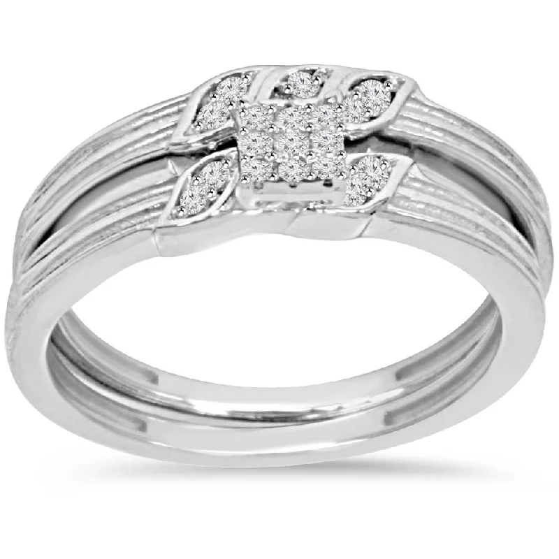 adjustable open ring for women -1/6ct Diamond Engagement Wedding Ring Set 10K White Gold