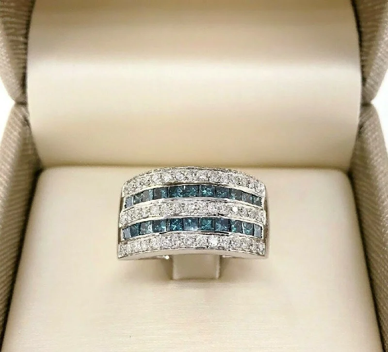 minimalist diamond band ring -1.83 Carats t.w. Blue and White Diamond Channel and Pave Set Anniversary Ring