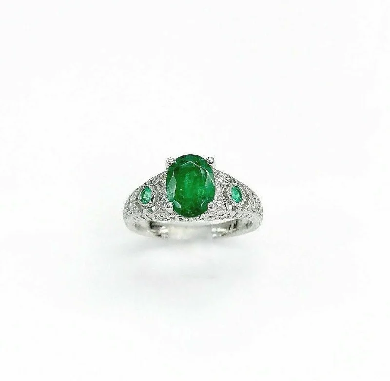 pearl accent ring -1.92 Carats tw Diamond and Emerald Art Deco Ring Emeralds are 1.72 Cts Platinum