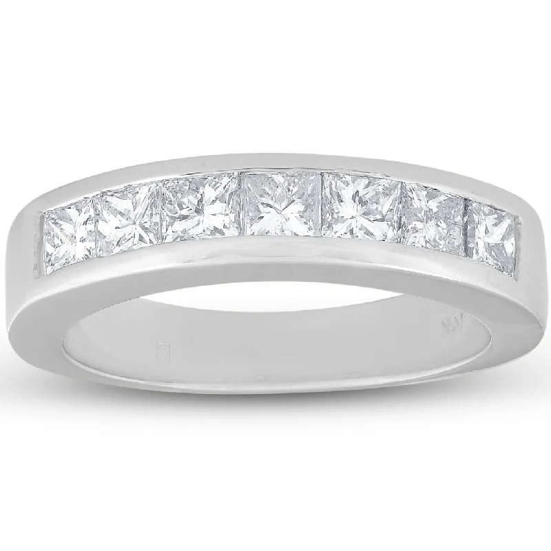 diamond eternity band -1 Ct Princess Cut Channel Set Diamond Wedding Ring 14K White Gold