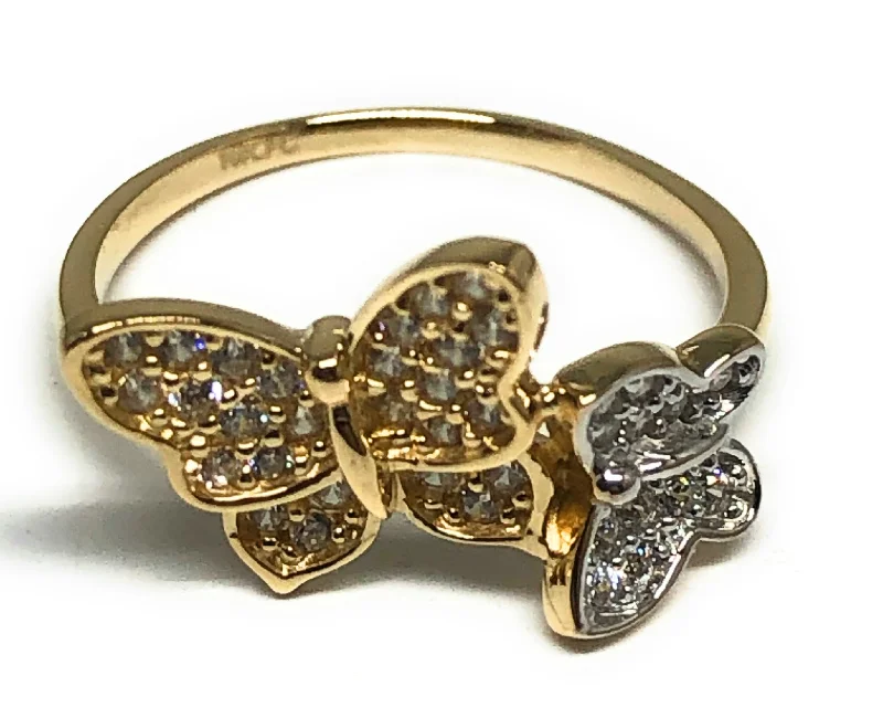 titanium promise ring -10k Solid Gold 2-Tone CZ Butterfly Ring (FC 57)