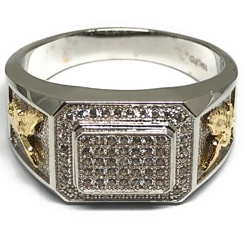 modern geometric ring -10k Solid Gold 2-Tone White Gold CZ Ring (7.5g) (FC 130)