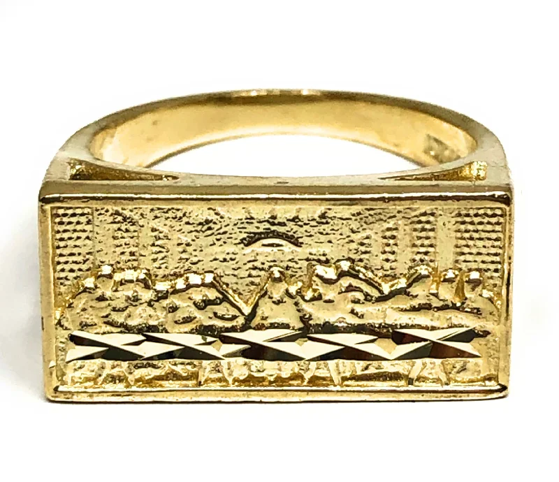 pear-shaped diamond ring -10k Solid Gold Classic Square Last Supper Ring