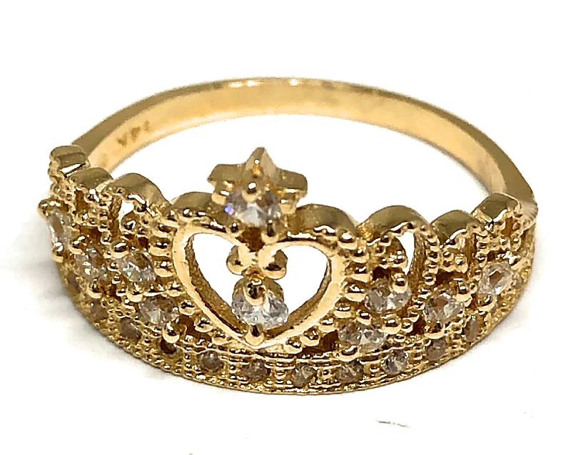 custom name ring -10k Solid Gold Crown Cubic Zirconia Ring