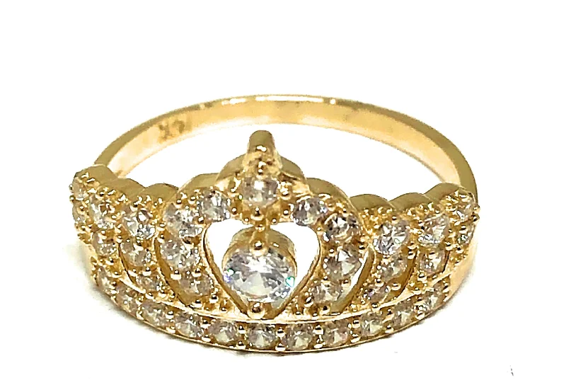 simple gemstone engagement ring -10k Solid Gold Crown Cubic Zirconia Ring