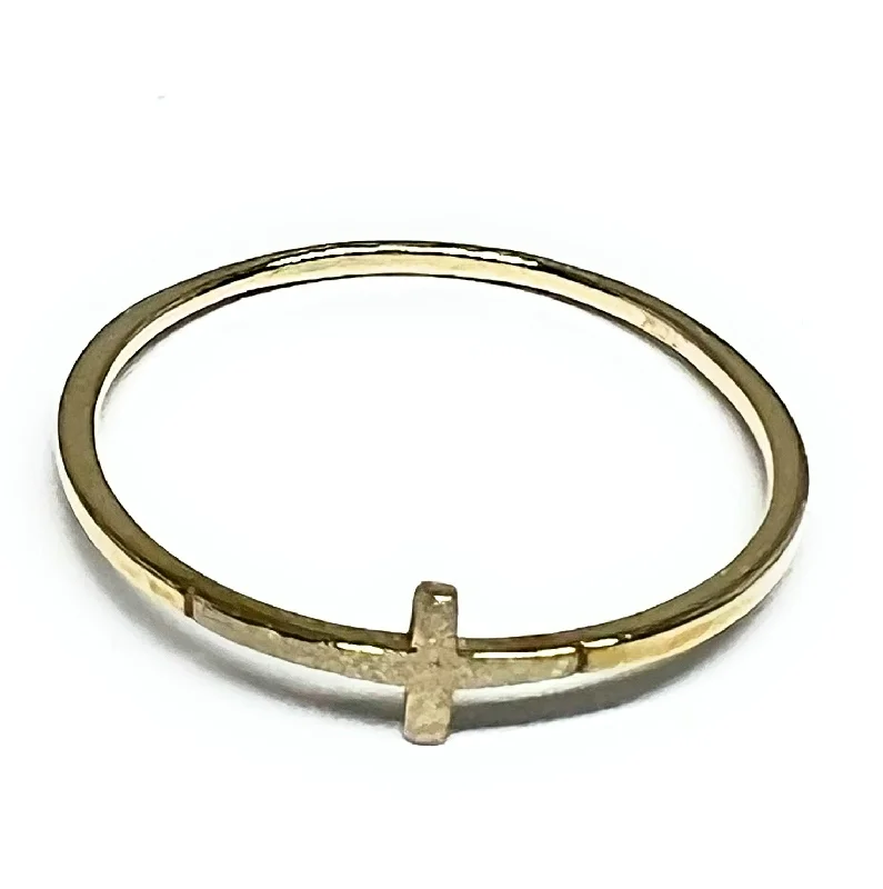 twisted band wedding ring -10k Solid Gold Dainty Simple Cross Ring (FC 163)