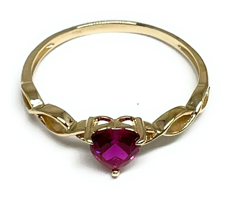 vintage sapphire ring -10k Solid Gold Heart Red CZ Ring (FC 155)