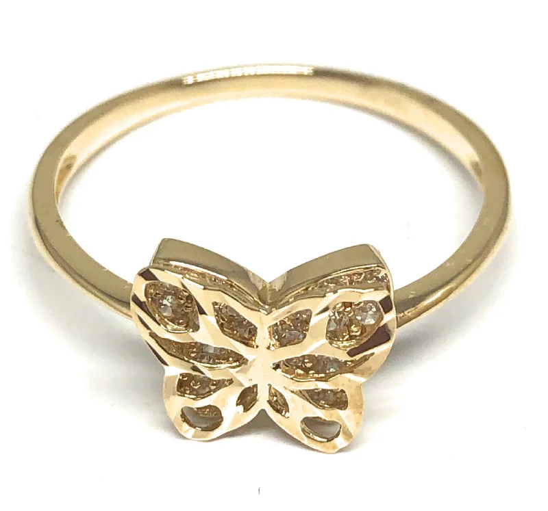 engraved family ring -10k Solid Gold Yellow CZ Butterfly Ring (FC 61)