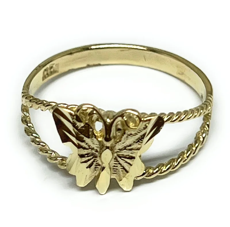 twisted rope ring for men -10k Solid Gold Yellow Butterfly Ring