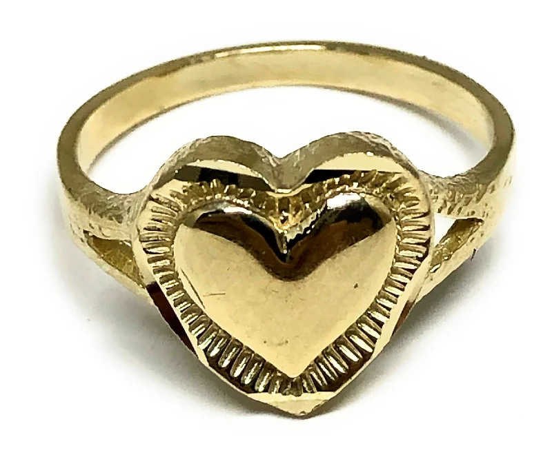 silver cross ring for men -10k Solid Gold Yellow Classic Heart Ring