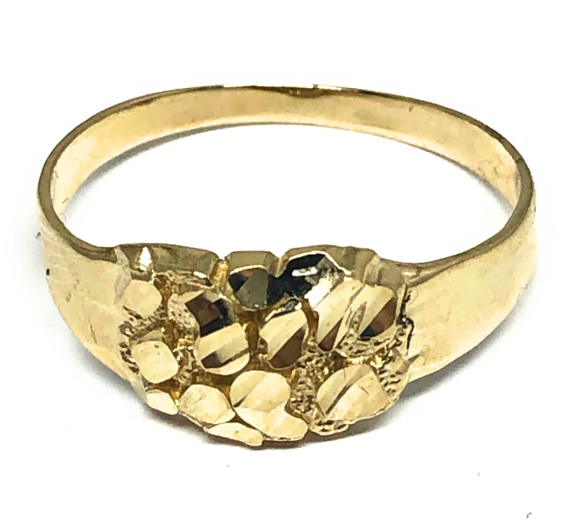 geometric silver ring -10k Solid Gold Yellow Classic Nugget Ring (SM)