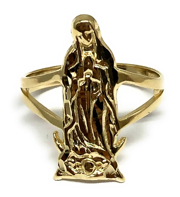 moonstone silver ring -10k Solid Gold Yellow Classic Virrgin Mary Ring