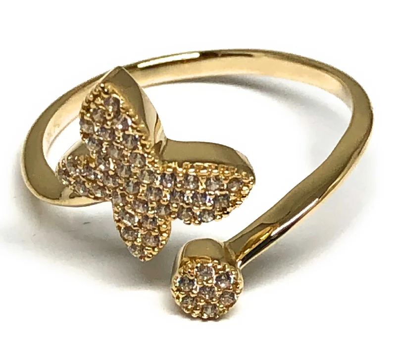 custom name ring -10k Solid Gold Yellow CZ Butterfly Adjustable (Expands) Ring (FC 53)