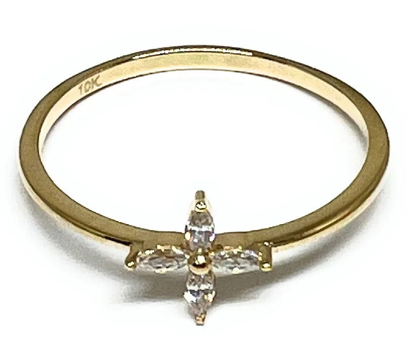 heart-shaped gold ring -10k Solid Gold Yellow CZ Flower Ring (FC 151)