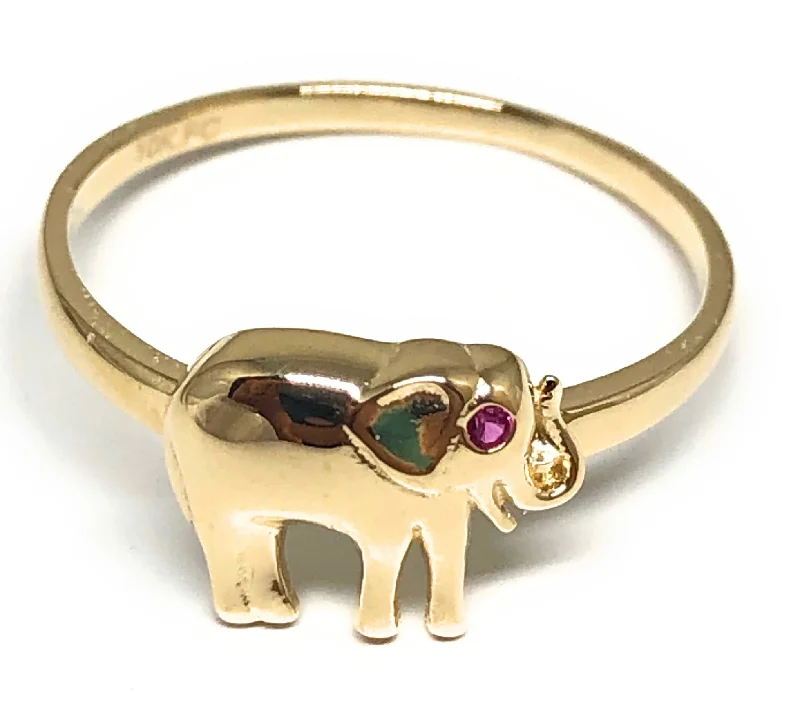 adjustable open ring for women -10k Solid Gold Yellow Elephant Ring (FC 85)