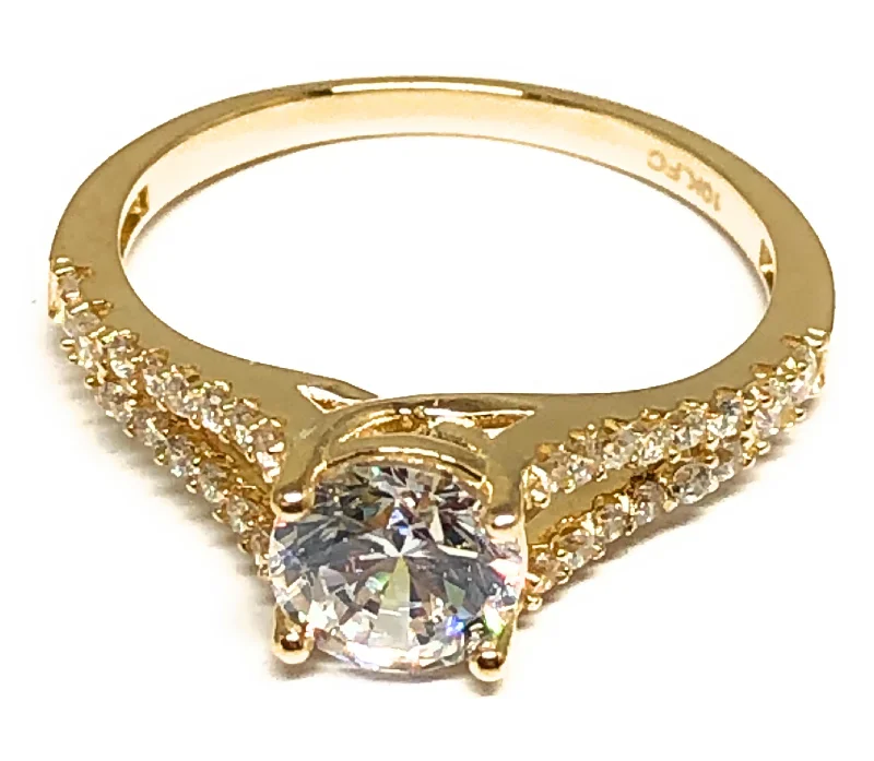 adjustable statement ring -10k Solid Gold Yellow Gold CZ Ring (FC 105)