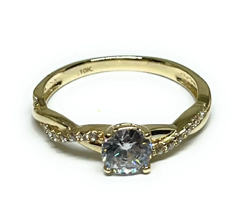 minimalist silver band ring -10k Solid Gold Yellow Gold CZ Ring (FC 244)