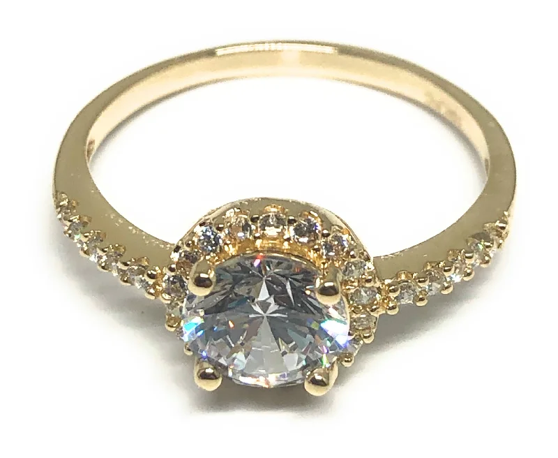 geometric silver ring -10k Solid Gold Yellow Gold CZ Ring (FC 96)