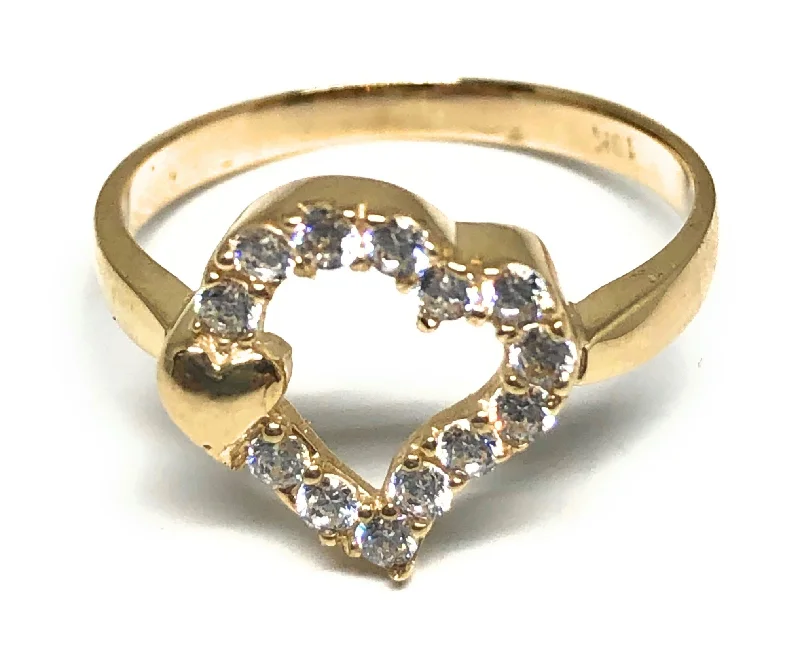 simple gemstone engagement ring -10k Solid Gold Yellow Gold Heart CZ Ring