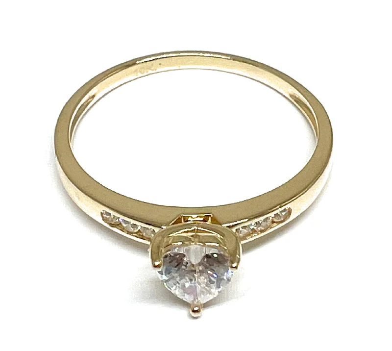 wedding band with diamonds -10k Solid Gold Yellow Gold Heart White CZ Ring (FC 152)