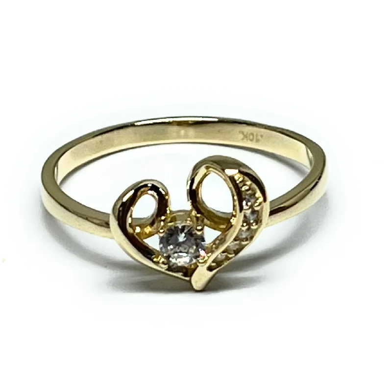 gemstone eternity ring -10k Solid Gold Yellow Gold Heart White CZ Ring (FC 246)