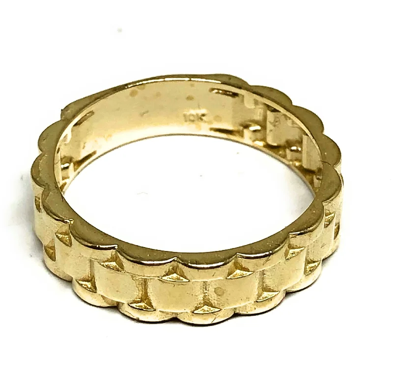 adjustable statement ring -10k Solid Gold Yellow Oyster "ROLEX" style Ring