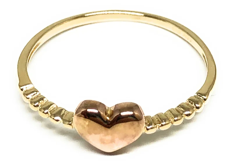 vintage gold signet ring -10k Solid Gold Yellow & Rose Gold Heart Ring (FC 66)