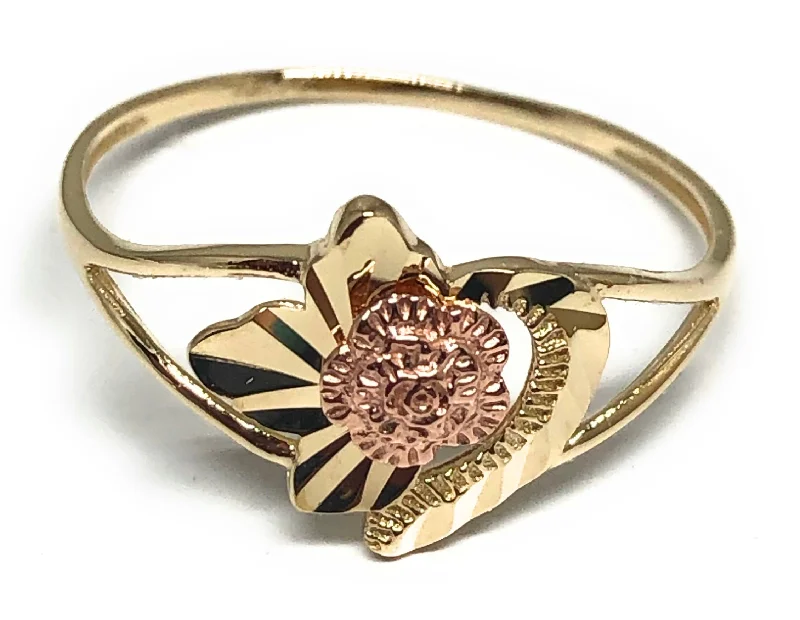 silver cross ring for men -10k Solid Gold Yellow & Rose Gold Flower Ring (FC 44)